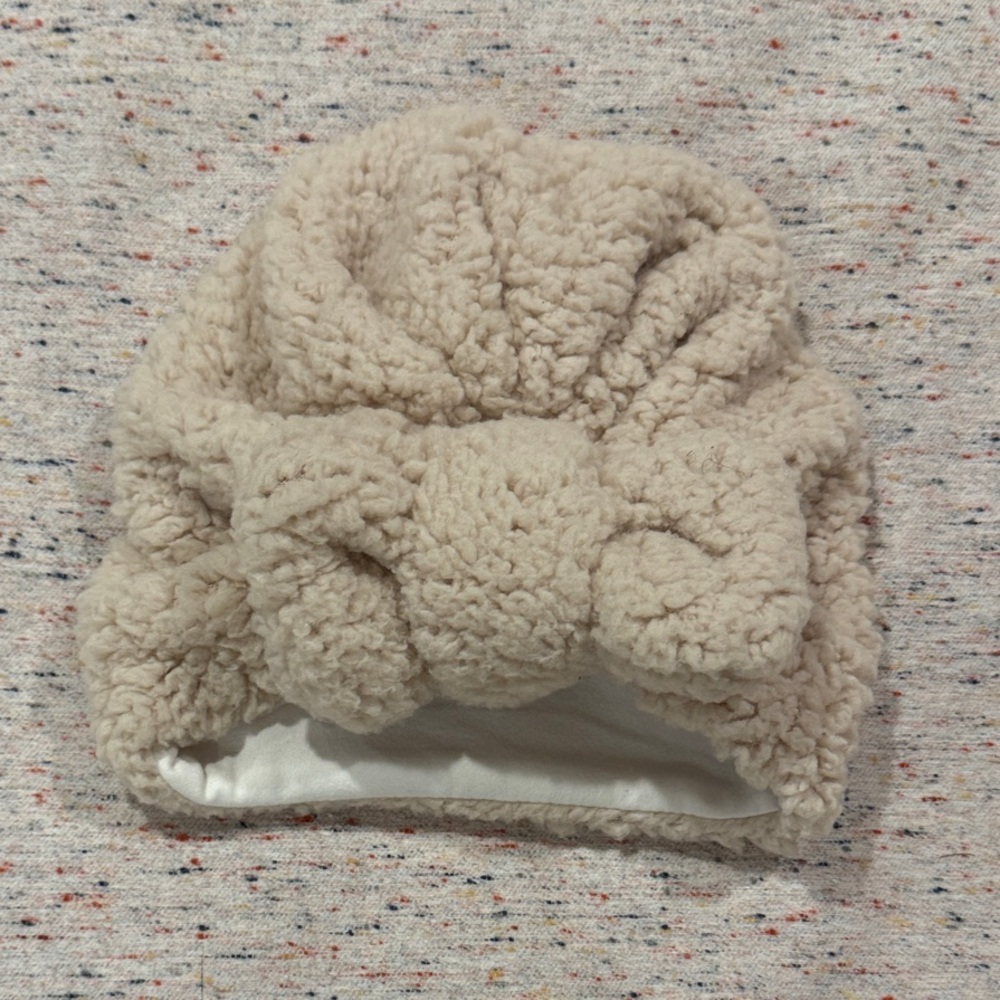 Cozy Cream Fleece Beanie with Bow